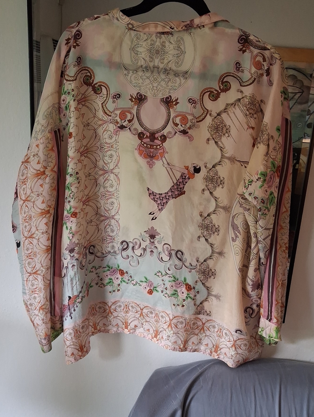 Johnny Was Cream Multi Floral Scroll V-Neck Blouse - Picture 7 of 11
